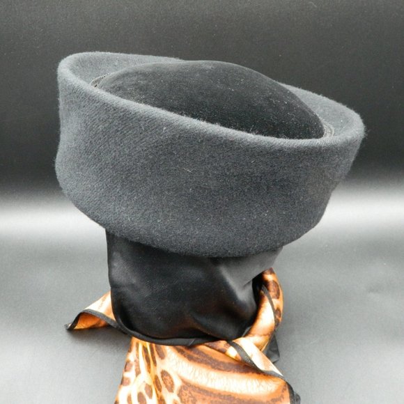 Frederick Fox Boutique for Neiman Marcus Black Wool and Velvet Pillbox Hat - Picture 2 of 9